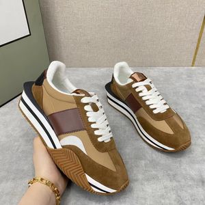 2024 Luxury Mens James Nylon Suede Sneakers Shoes Side Rand Suede Nylon Chunky Rubber Sole Men White Trainer Lace Up Tom Fords Walking Casual Designer Skate Shoe Shoe