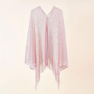 Verão Golden Silk Thread Ventilation Beach Shawl Fine -Selshade Cardigan Cardigan Cardigan Lady Coat Poncho Capes Pink