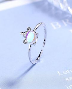 Liebhaber Geschenke 925 Sterling Silver Fancy Unicorn Opal Ringe Verstellbarer Größe Finger für Frauen Hochzeit offener Ring Silberschmuck1581806