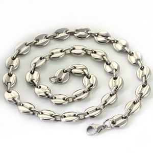 kostenloses Schiff 18 ''-32 '' Wählen Sie die Lenght Edelstahl Silber Kaffeebohnen Halskette 9mm breit glänzend für Frauen m 340s
