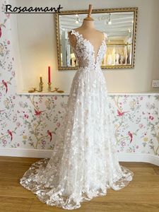 Princess Lace Wedding Dress Bridal Robe 2024 Vestido Chapel Train Tulle bröllopsklänning