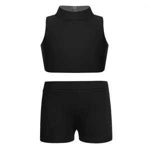 Kleidungsstücke Kindermädchen Ärmellose Ballerina Dance Wear Criss Cross Back Tanks Bra Crop Top mit Boy-Cut Low-Rise-Shorts aktives Set