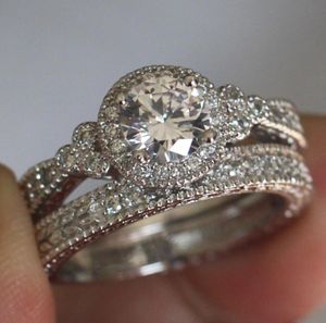 Choucong Nowa para przybycia dzwoni na jego i jej vintage biżuterię 925 srebrne srebrne okrągłe cięcie białe topaz cZ Diamond Women Bridal RI8791891