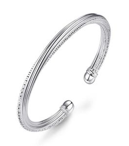 Bangle S999 Stamp Female Models Silver Color ed Line Bracelet Opening Mouth Fashion Simple Car Flower Jewelry8592333