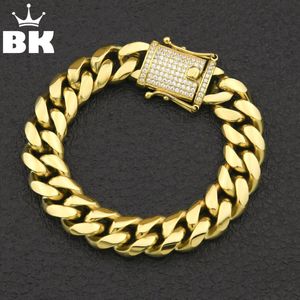 12mm 14mm CZ rostfritt stål Curb Cuban Link Armband Gold Silver Plated Hiphop Micro Paled Cz Mens Miami Bangle 7inch 8inch J190721 211K