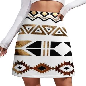 Röcke Tribal Aztec Gold und Black Design Minirock Luxus Abendkleider 2024 MIDI für Frauen