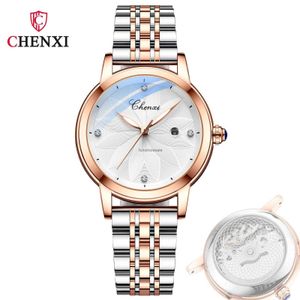 CHENXI Dawn Sweeping seconds Womens watch hollow out watch Tiktok live broadcast calendar steel band quartz watch