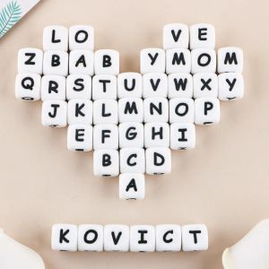 Blocca Kovict 100/200/500 PC Angielski Silikonowe Litery Koraliki 12mm Molare Gryzak Naszyjnik Fai da te Akcesoria giocattoli da cura mastica