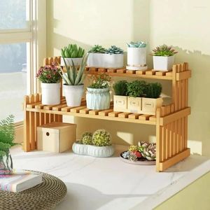 Armazenamento de cozinha 2 camadas Bambu Plant Stand Shelf Patio Plants Displa