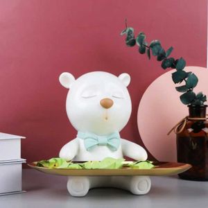 Dekorativa föremål Figurer Harts Decor Bear Statue Butler med Tray For Storage Table Live Room French Lovely Bear Ornaments Decor Sculpture Craft Gift T240505