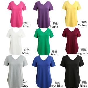 Kvinnor tshirt sommar plus size tee basic t shirt kvinnor solid v hals kort ärm långa avslappnade toppar lös femme 240422