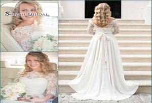 Saudi Arabia Wear Plus Size Wedding Dresses Lace Appliques Boho A Line Bridal Dress Half Sleevea Backless Bride Gowns6054903