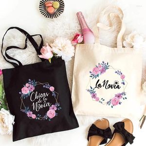 Alışveriş çantaları İspanyol kadın gelin duş düğün çanta takımı gelin tote Bachelorette çiçek taç omuz