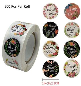 500pcs 8 Designs Floral dziękuję naklejki 1 cala za wesele Favors Prezent Prezent Wrap3846064