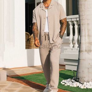 Streetwear da uomo da uomo 2024 Nuova maglietta corta pantaloni casual pantaloni a due pezzi Trend di moda maschile Solido set di moda maschile maschile