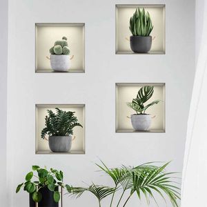 Wallpapers Creative fake window green plant wallpaper living room bedroom decoration wall sticker self-adhesive wall sticker J240505