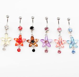 D0348 Blommor Belly Navel Button Ring Mix Colors0123454707078