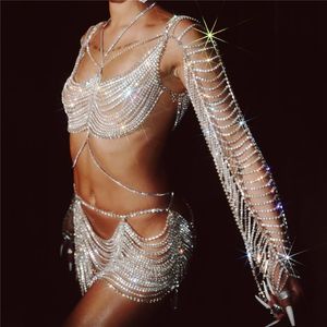 Luxury High Quality Sexy Rhinestone Body Chain Jewelry Woman Fashion Party Bikini Harness Bra and Skirt Accessories Gift 240423