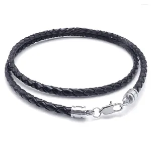 Catene di gioielli collana maschile - acciaio inossidabile in pelle da 3 mm in pelle per uomini color nero argento con sacca regalo 60 cm