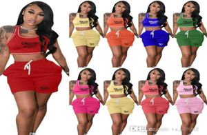 NOVO SUMPLEM Women Women ativo trajes de rastreamento de roupas de grife imprimido 2 peças Conjunto curto colhere