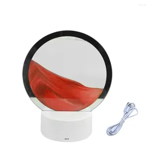 Luzes noturnas LED RGB Sandscape Lamp Light Moving Art Light With 7 Colors Hourglass 3D Display Decoration Red