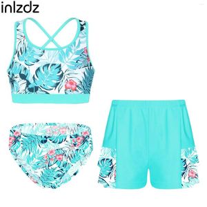 Frauen Badebekleidung 3pcs Kinder Mädchen Badeanzug Tankini Bikini Site mit Shorts and Shorts Pool Party Strandbekleidung Schwimmbadanzug