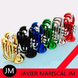 Instruments JM Mini Pocket Trumpet Bb Flat Brass Wind Instrument with Mouthpiece Gloves Cleaning Cloth Carrying Case