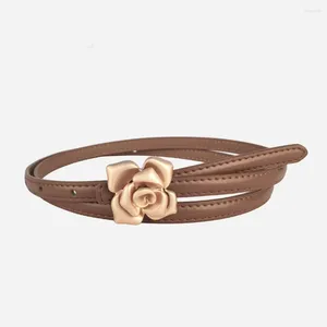 Belts Flower-shaped Alloy Buckle Two-Layer Cowhide Narrow Waist Belt DIY All Match Genuine Leather Thin Jeans Dress Waistband