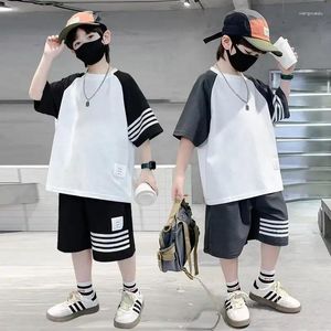 Roupas conjuntos de verão Casual Casual Algodão Contraste T-shirt Tops Tops curtos calçados da escola Kids Racksuit Child 2pcs ROUPGING ROUGE 5-16 anos