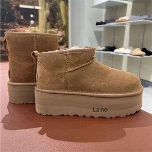 5cm Mini Platform Boots for Women Winter Ankle Snow Boots Thick Bottom Real Leather Warm Fluffy Booties With Fur Size 35-44