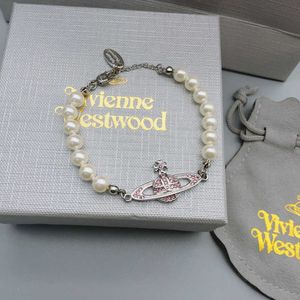 Designer clássica marca de bracelete prata em pó diamante garotinha guerreiro Saturn pérola versátil estilo instagram