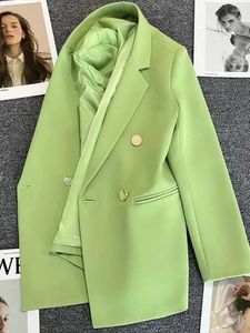 여자 정장 JMPRS 패션 더블 가슴 블레이저 여성 캐주얼 한국 솔리드 슈트 재킷 버전 느슨한 사무실 여성 여성 코트