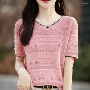 Women's T Shirts T-shirt Summer Cotton Sweater Short Sleeve Fashion Knitted Round Neck Ladies Tops Loose Blouse Pullover Tees