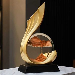 Decorative Objects Figurines Home Decor Creative Wave Sculpture Moving Sand Art Picture Ornament Light Luxury Living Room Cabinet Hotel Entrance Accessories T240