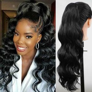 Wig drawstring synthetic fiber ponytails with curly large wave high temperature silk