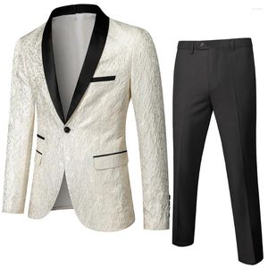 Ternos masculinos brancos Jacquard Tuxedo Men Banquete de festas de 2 peças Blazer e calças de fit slim fit Red Wedding Blazer