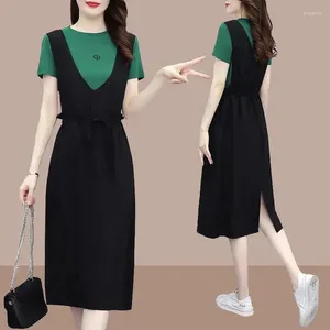 Casual Dresses Dress Fashion Woman Summer Long Loose O Neck Waist Belt Short Sleeve Sale Vestidos Drop ZBBTJ8099