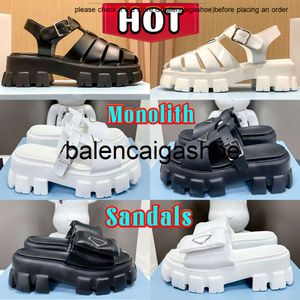 pradshoes kvinnor sandaler monolith prades vadderade tofflor nappa läder lugg slitbanan sandal för kvinnors bilder designer skor skum gummiplattform hög häl bild tjock b