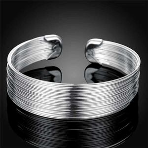 Chain Fashion Women Favorite 925 Sterling Silver Open Bangle Bracelet Jewelry Retro cuff for Lady Gift H240504