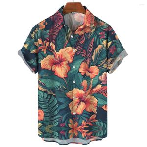 Camisas casuais masculinas havaianas para o padrão de flores masculinas de mangas curtas de mangas curtas de luta superdimensionadas de roupas originais roupas masculinas