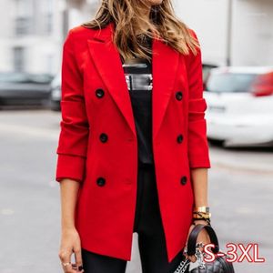 Damen Langarm Blazer Anzug Mantel Büroarbeit Damen formelle Anzugjacke Doppelbrust dünne Outwear Jacke Plus Größe 3xl Tops1 273V