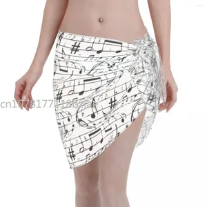 Seksi Kadınlar Müzik Notu Polyester Kısa Sarongs Mayo Örtüleri Siyah Beyaz Bikini Plajı Örtüler Etekler