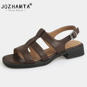 Lässige Schuhe Jozhamta Größe 34-39 Frauen Gladiator Sandalen Echtes Leder Vintage Sommer Chunky Low Heels für Frauen täglich Büro