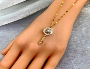 Classic Titanium Steel Diamonds Key Pendant Halsband 18K Gold Plated Women Luck Necklace Designer Jewelry Ti0265061634