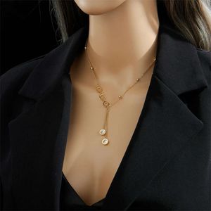 Yellow Gold Roman Necklace for Women Luxury Designer Fashion Zircon Long Pendant Necklaces Girls Jewelry Gift