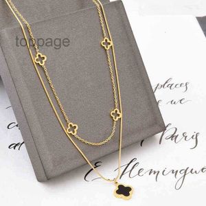Double Layered Clover Pendant Necklace Gold Stainless Steel Necklaces Jewelry for Women Gift