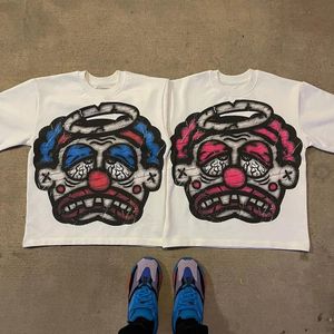 Шахмарная футболка с уличной одеждой хип -хоп мультфильм клоун графический принт негабаритный футболка мужская и женская ретро -экипа