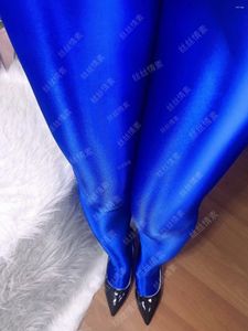 Women Socks Glossy Blue Yoga Pantyhose Tights Plus Size High Waist Leggings Workout For Gym Tight Bottoms