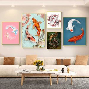 Papéis de parede Koi Fish Poster Anime Posters pegajosos Vintage Room Home Bar Cafe Decoração Kawaii Decor J240505