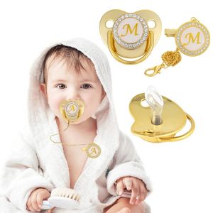 Nazwa początkowa litera Baby Pacifier Clips Luksusowe złoto Bling BPA Darmowe silikonowe nr enestone sutek urodzony